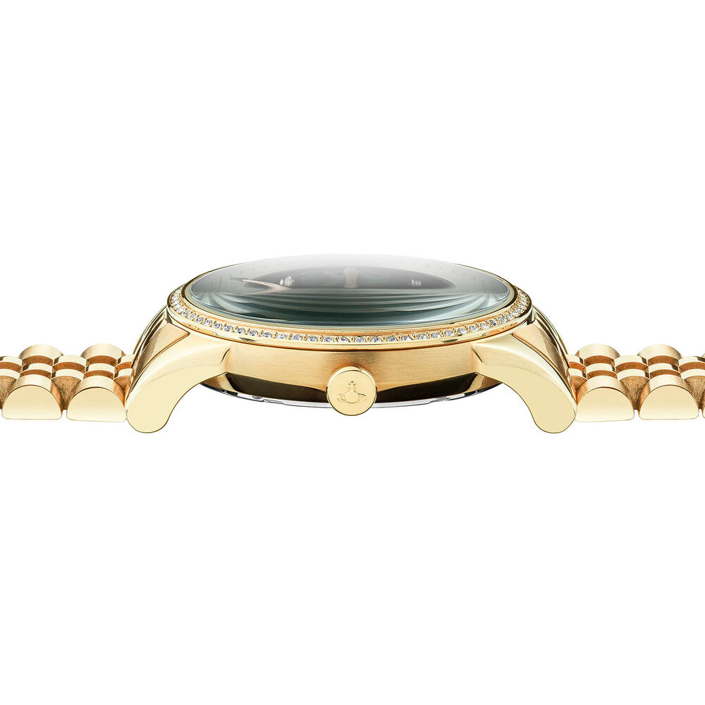 Vivienne Westwood The Wallace 37mm Green Dial Yellow Gold Steel Bracelet Watch image number 4
