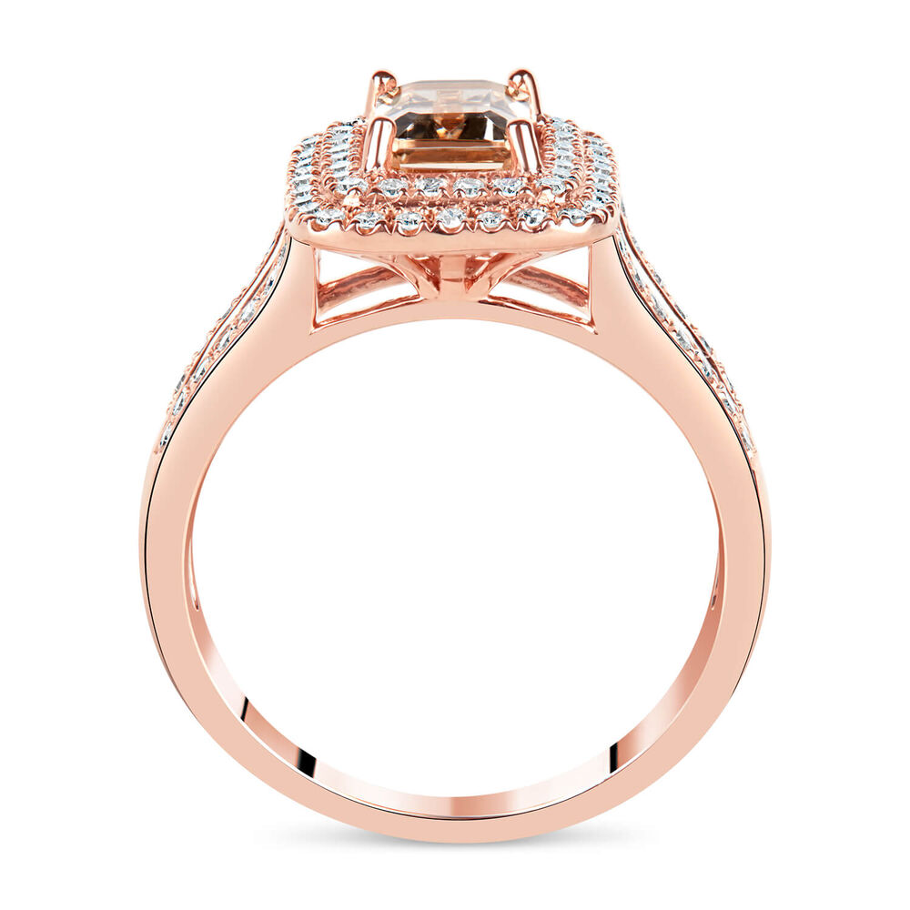 9ct Rose Gold Diamond and Morganite Emerald Cut Ring image number 3