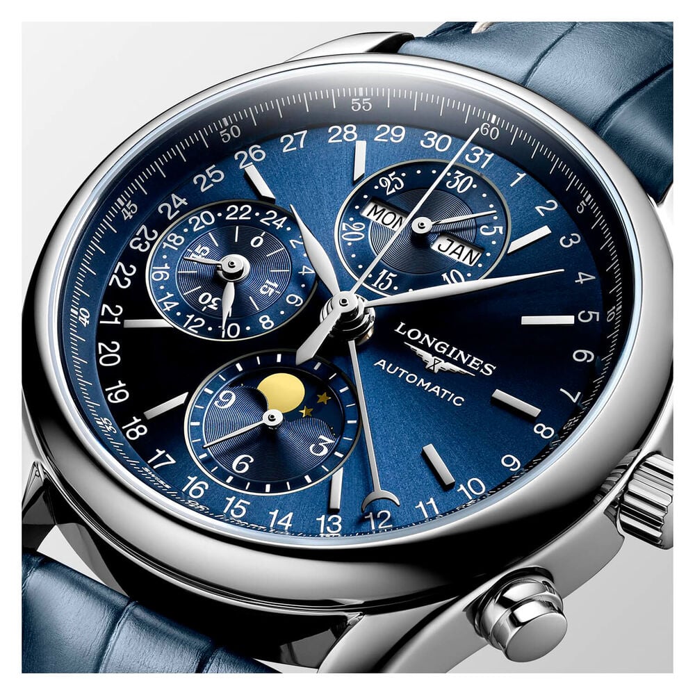 Longines Master Collection Chronograph Blue & Blue Leather Mens Watch