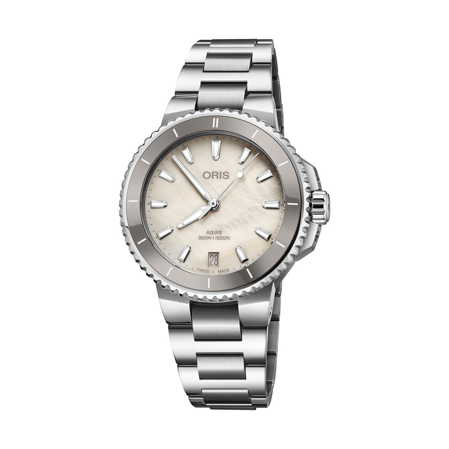 Oris Aquis Date 36.5mm White MOP Dial Steel Bracelet Watch