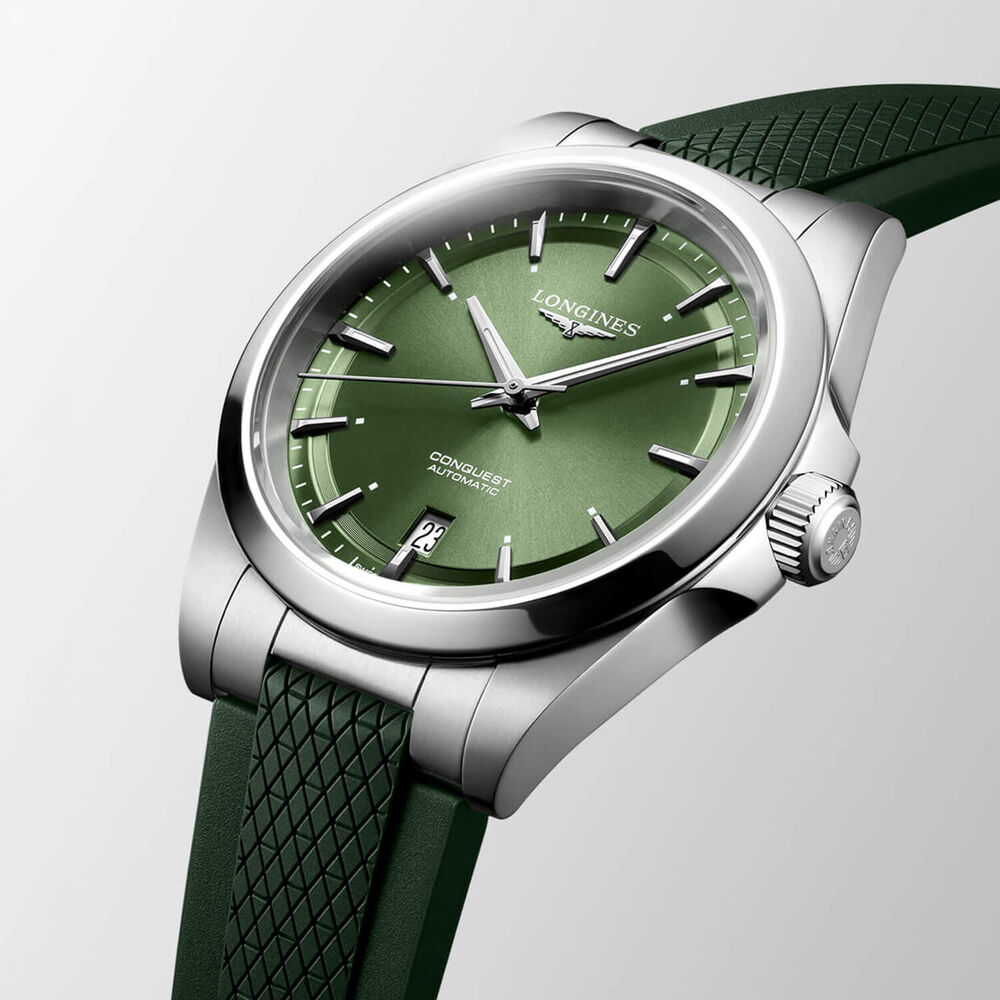 Longines Conquest 38mm Green Dial Green Rubber Strap Watch image number 2
