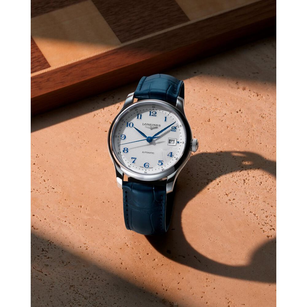 Longines Master Collection 39mm Silver Dial Blue Leather Strap Watch