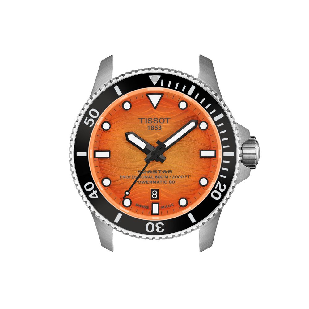 Tissot Seastar 2000 44mm Orange Dial Black Leather Strap Watch