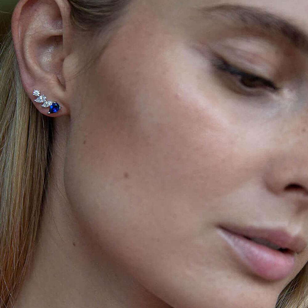 CARAT* London Abigail White Gold Plated Sapphire Stud Earrings image number 2