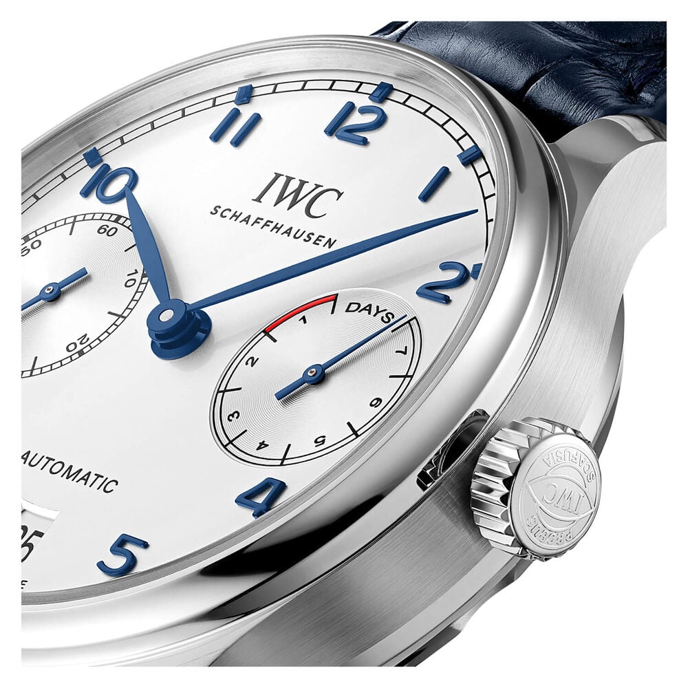 IWC Schaffhausen Portugieser Automatic Silver Dial Blue Strap Watch image number 2