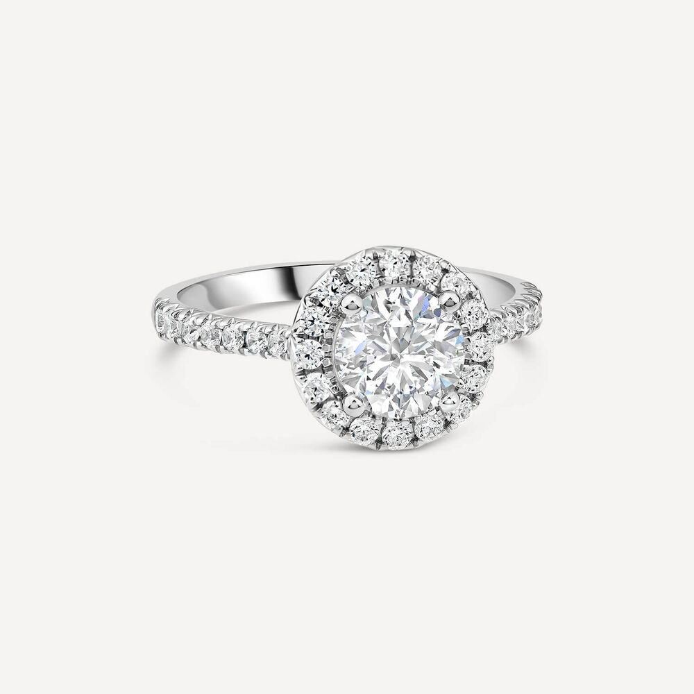 Born Platinum 1.40ct lab Grown Round Halo & Diamond Sides Ring image number 2