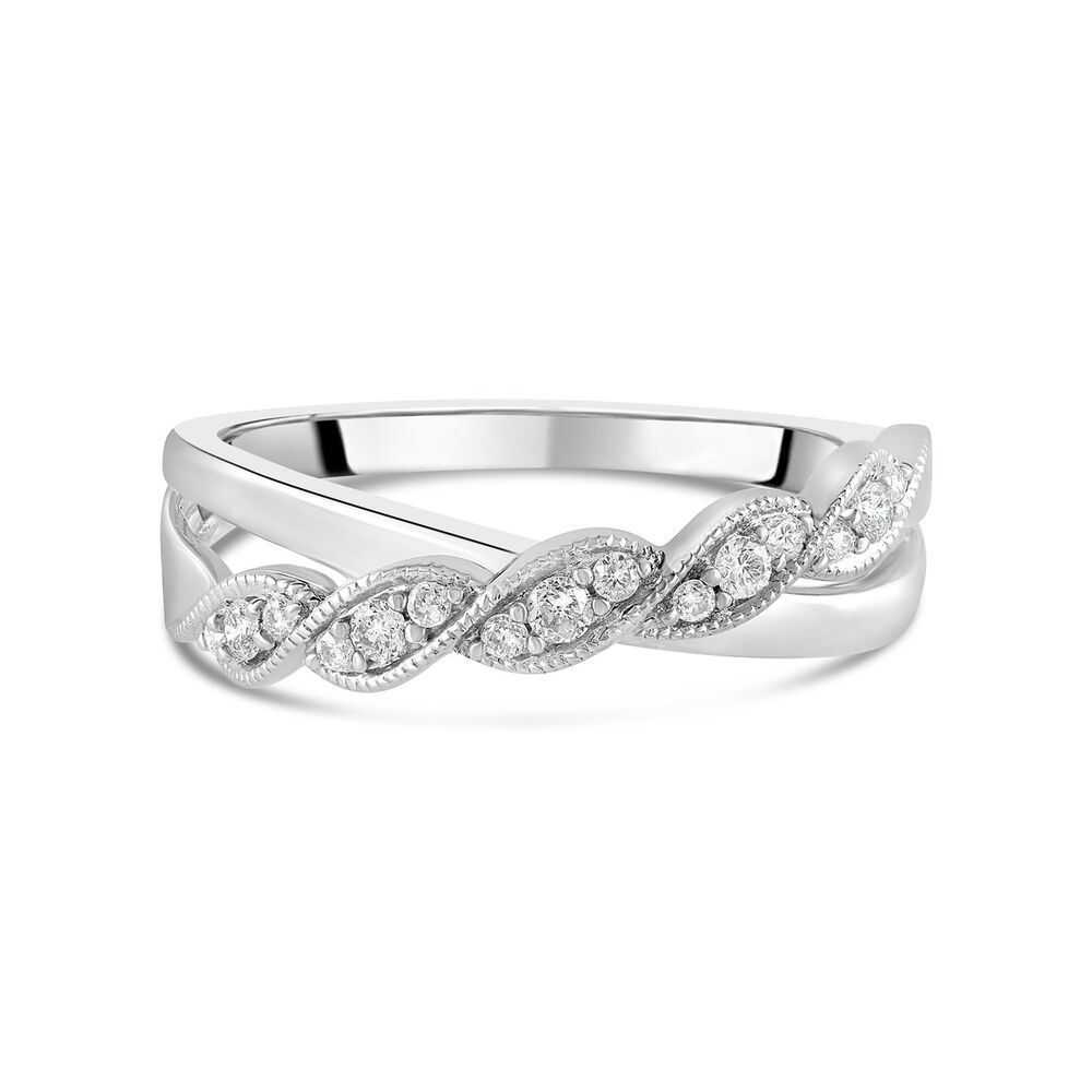 9ct white gold 0.15 carat twisted crossover ring image number 4