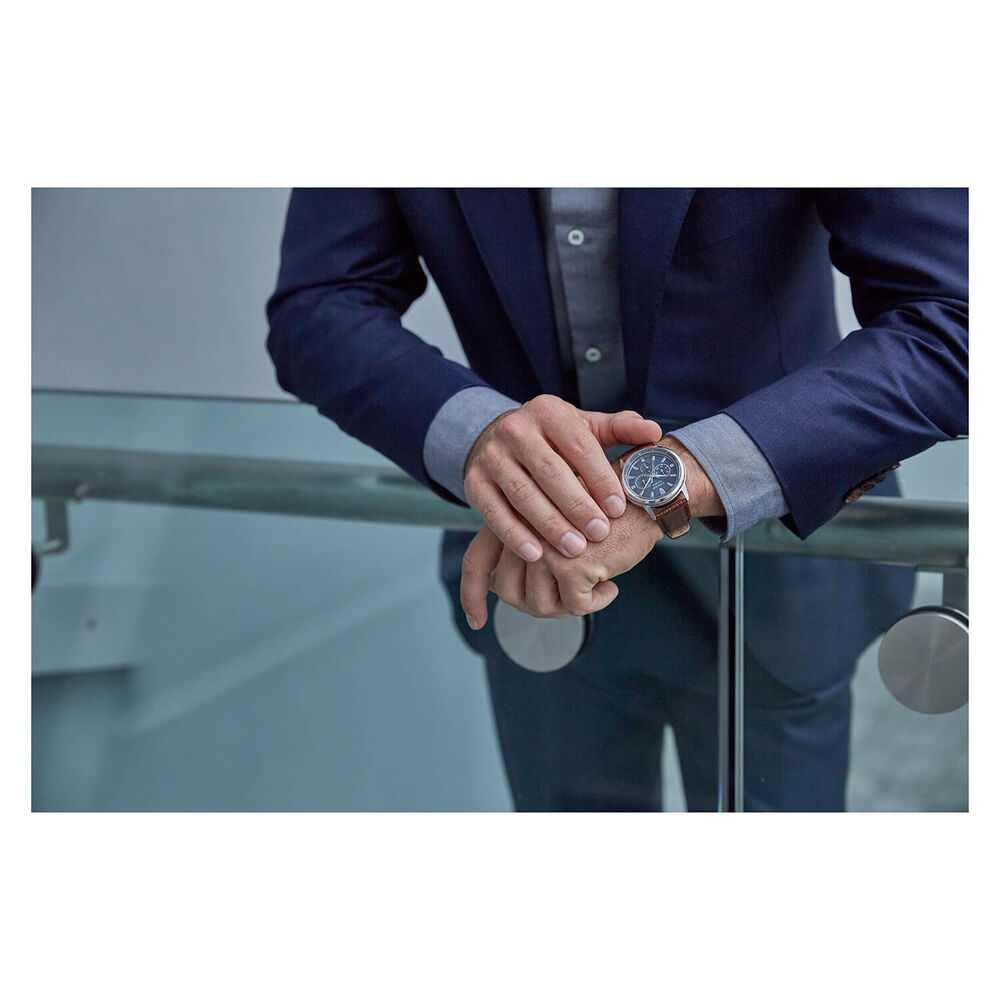 Citizen Eco-Drive Corso Blue Dial Brown Leather Men's Watch image number 5