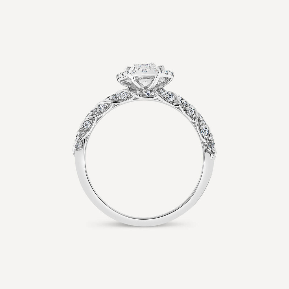 18ct White Gold 0.56ct Hexagon Cluster & Twist Diamond Shoulders Bridal Set image number 5
