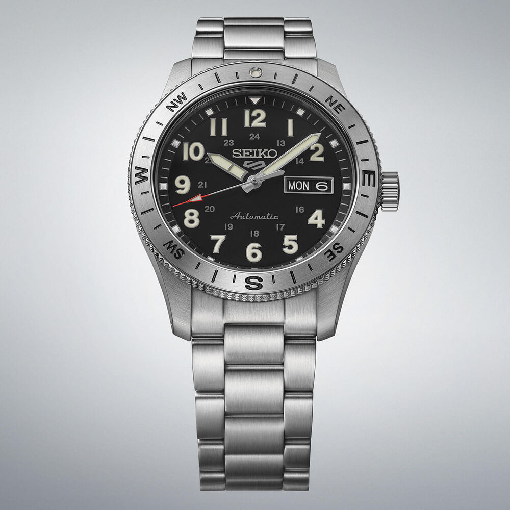 Seiko 5 Sports Field Camo Black 41mm Dial Stainless Steel Bracelet Watch