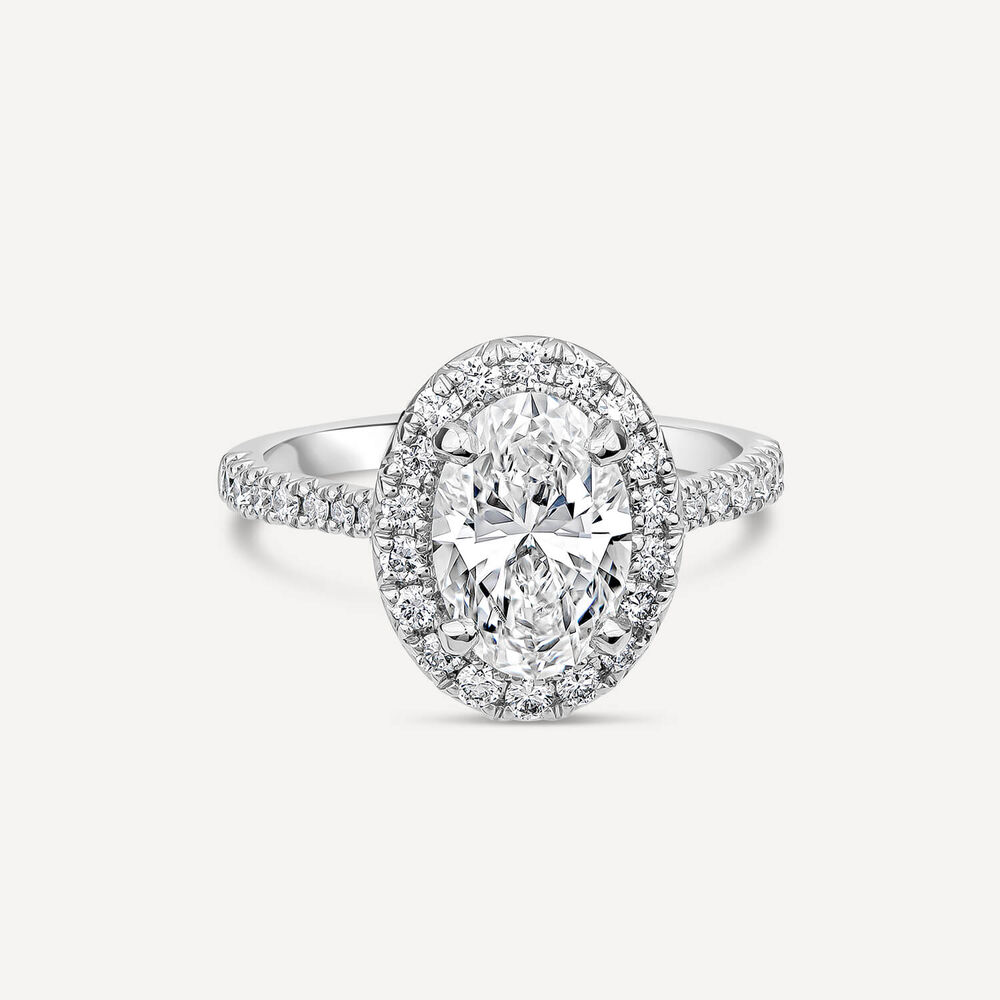 Born Platinum Lab Grown 2.13ct Oval Halo & Diamond Sides Ring image number 2
