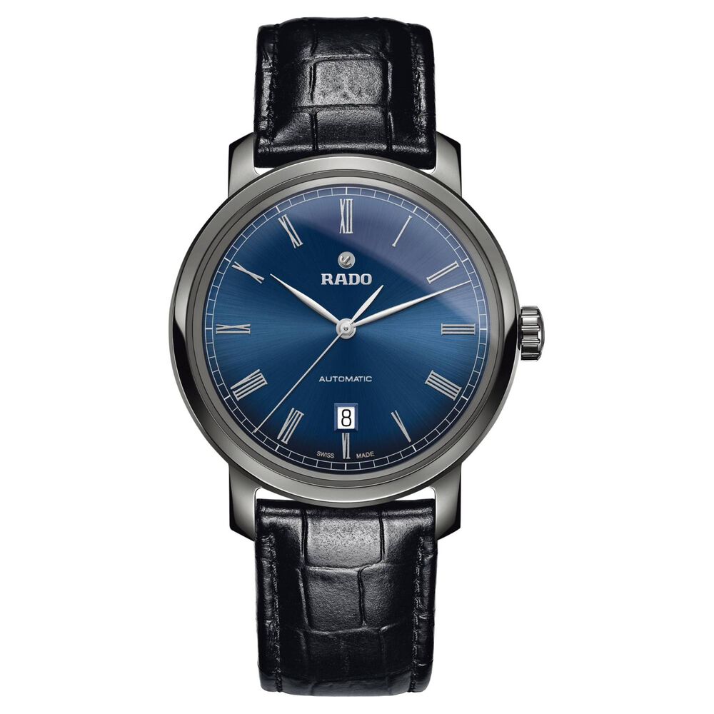 Rado Diamaster  Blue Dial Platinum Ceramic Case Black Strap Watch image number 0