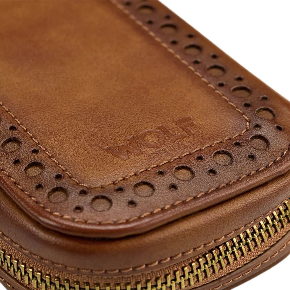 WOLF Brogue 2 Pc Burnished Brown Watch Zip Case