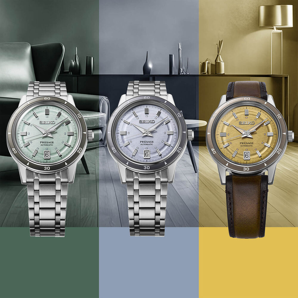 Seiko Presage Style 60s 'Golden Yellow' 39.5mm Dial Brown Leather Strap Watch image number 5