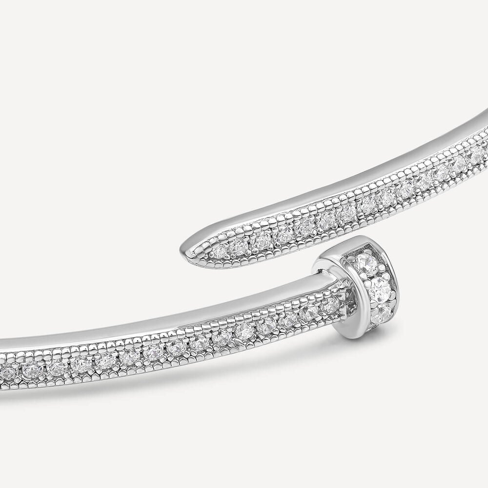 Sterling Silver Cubic Zirconia Open Nail Bangle image number 3