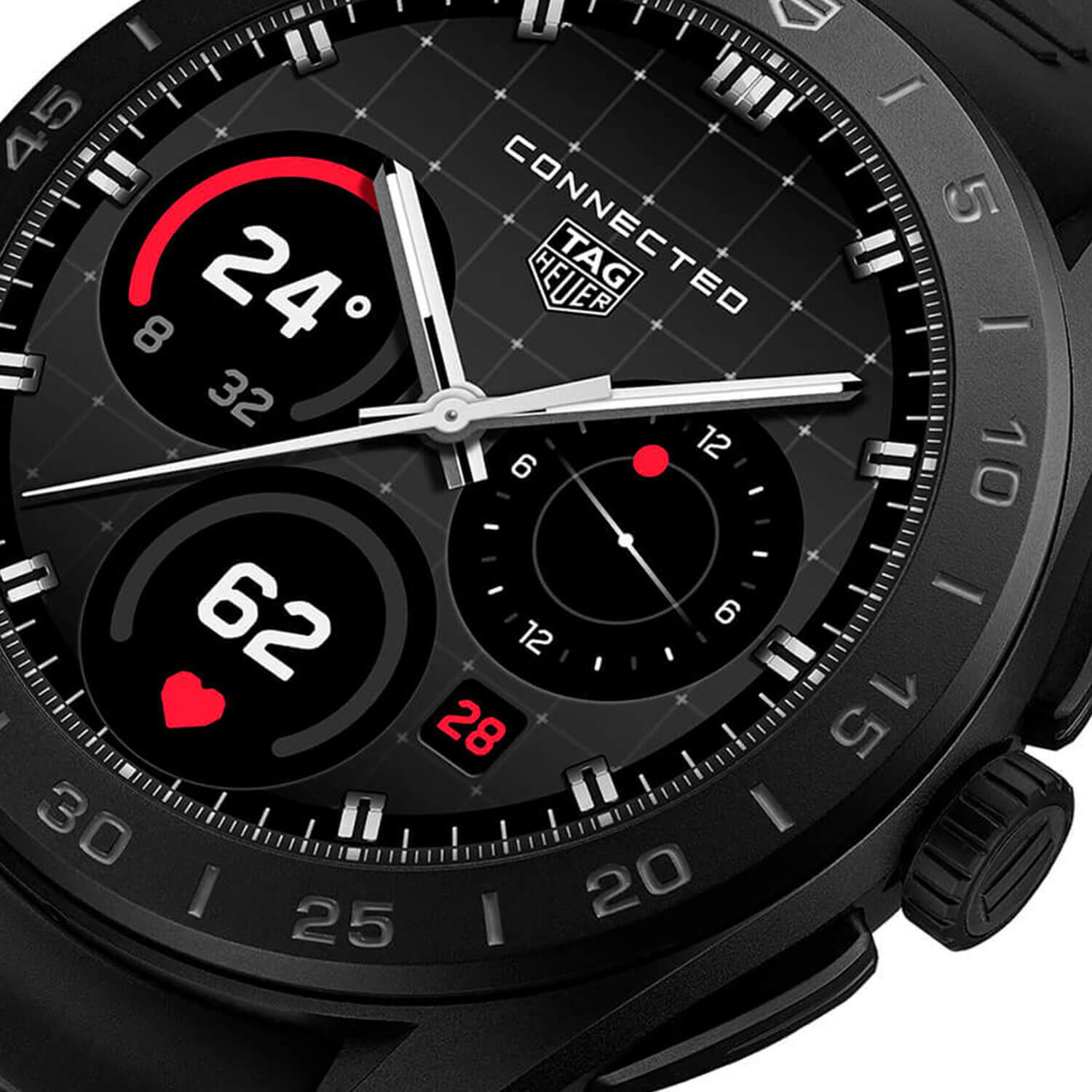 TAG Heuer E5 45MM ブラックレザーベルト TAG Heuer Connected Calibre E5 45mm Dial Ceramic Bezel Watch