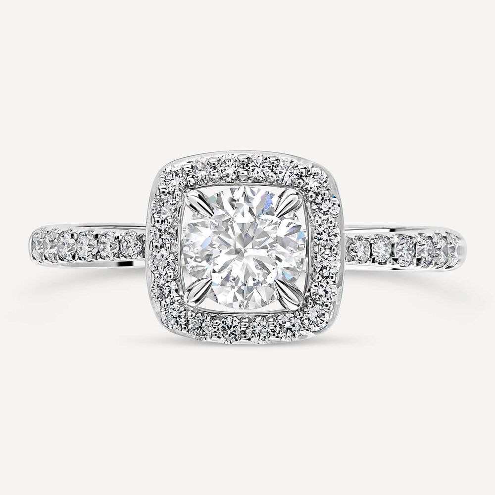 Platinum 0.60ct Cushion Diamond Halo & Shoulders Ring
