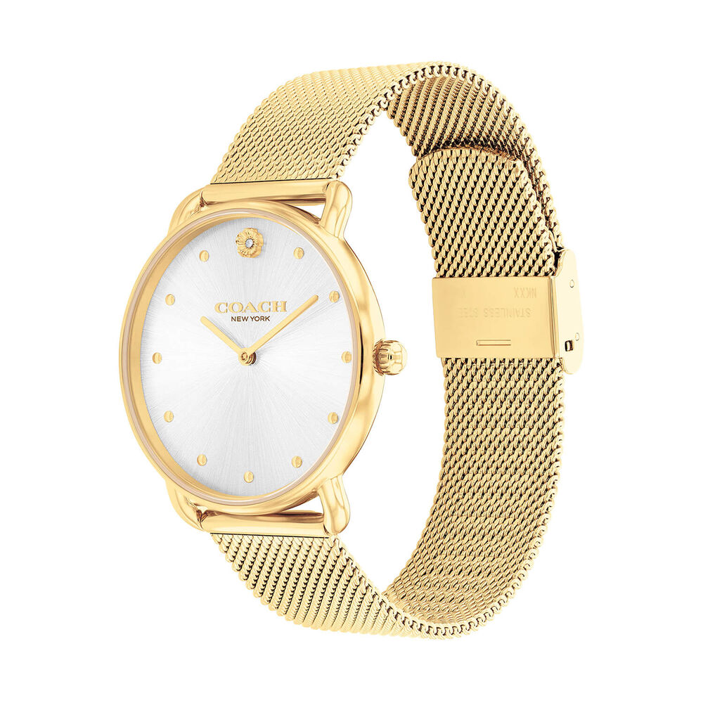 Coach Elliot 36mm Silver Dial Gold Tone Steel Mesh Bracelet Watch