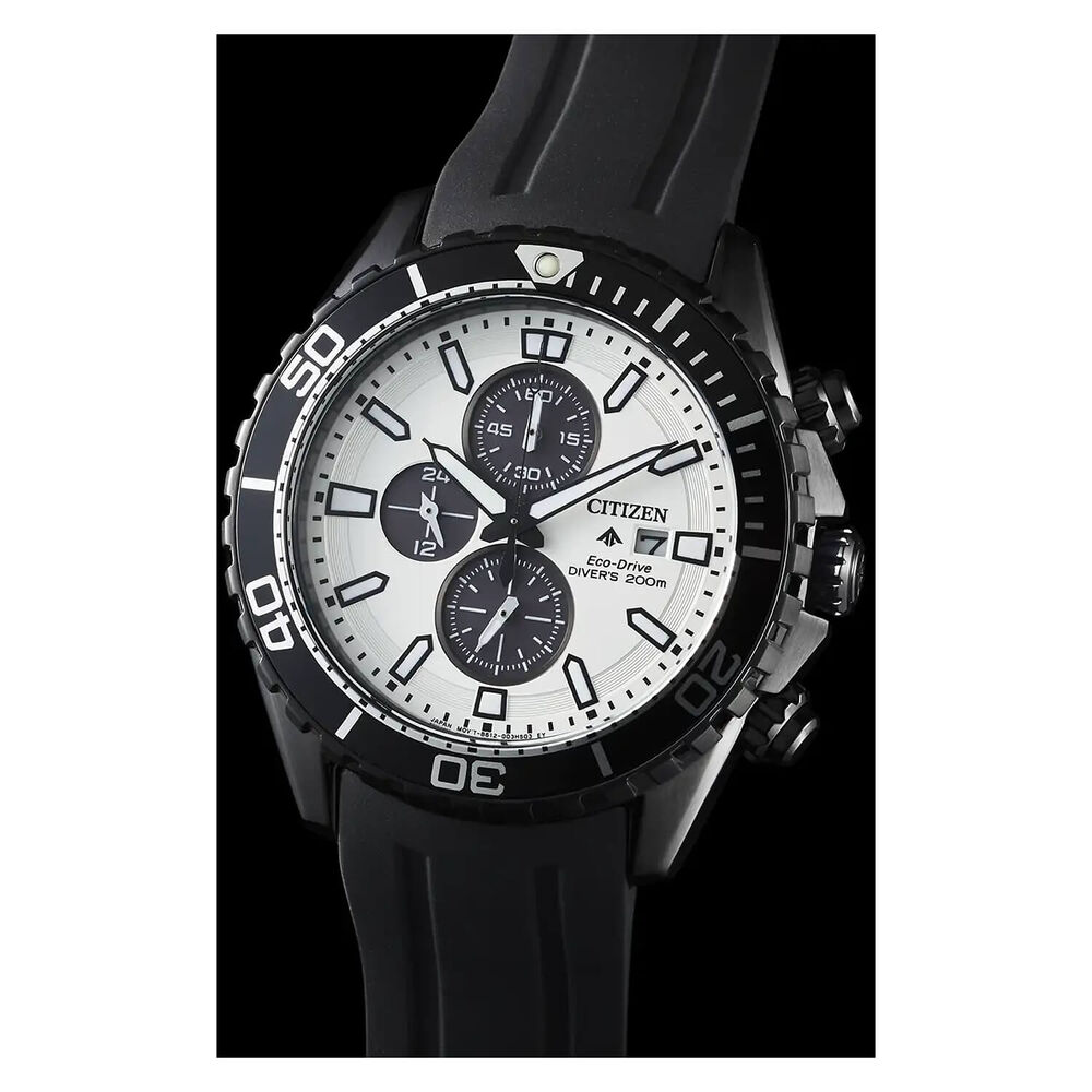 Citizen Promaster 44mm White & Black Chronograph Dial Black Rubber Strap Watch image number 4
