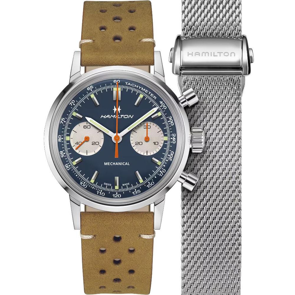 Hamilton American Classic 40mm Blue Dial Brown Leather Strap Chronograph Watch