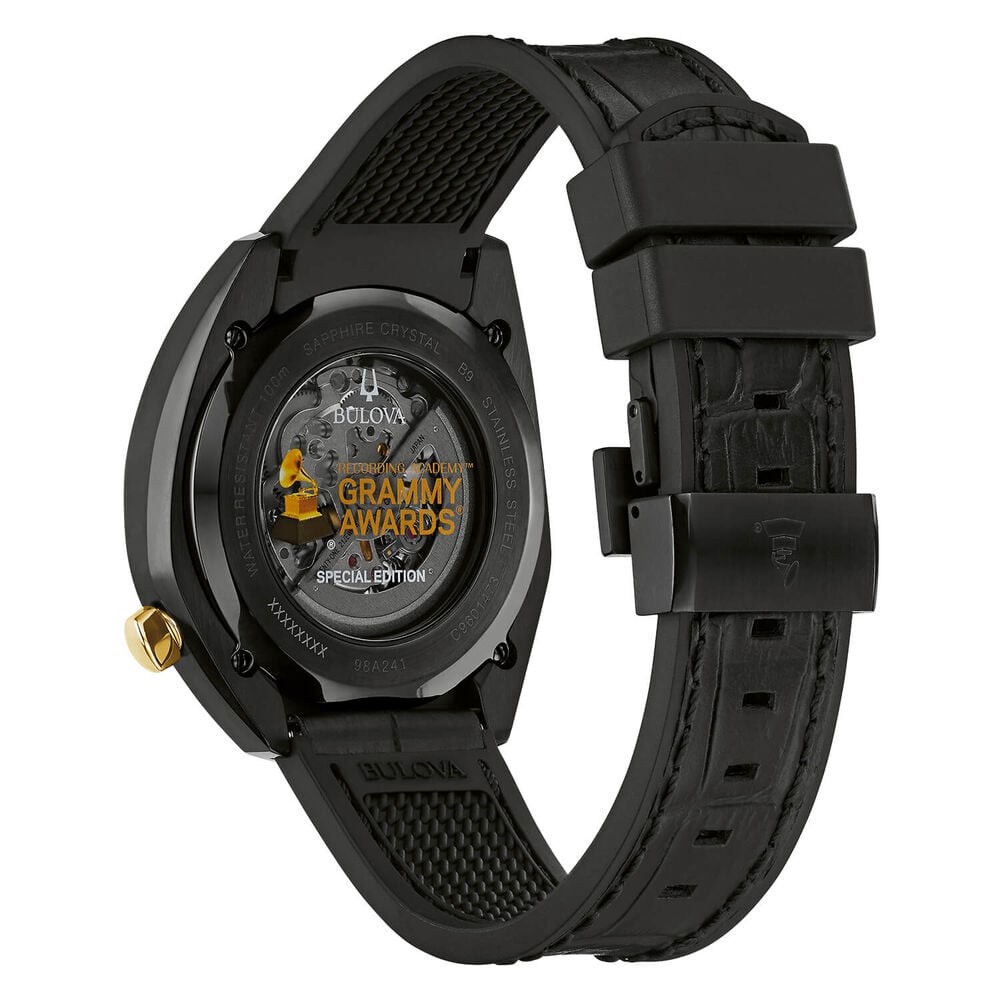 Bulova Grammy Automatic Black Leather Strap Watch