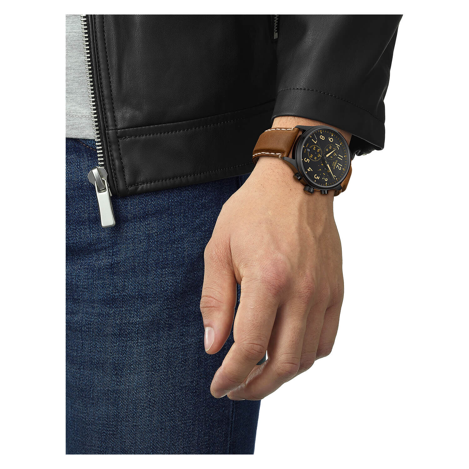 Tissot Chrono Xl 45mm Black Dial Tan Leather Strap Watch