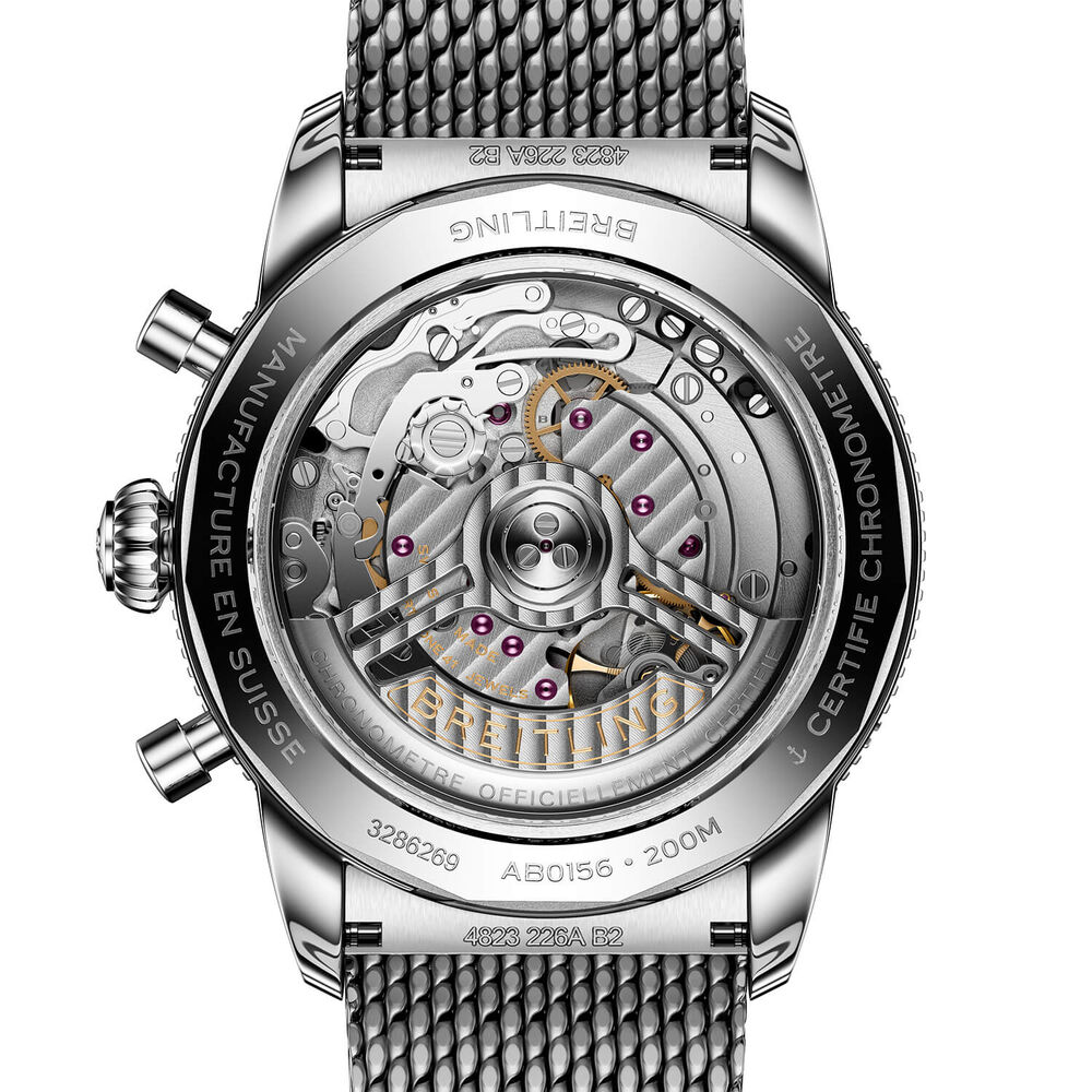 Breitling Superocean Heritage B01 Chronograph 42mm Blue Dial Mesh Steel Bracelet Watch image number 1
