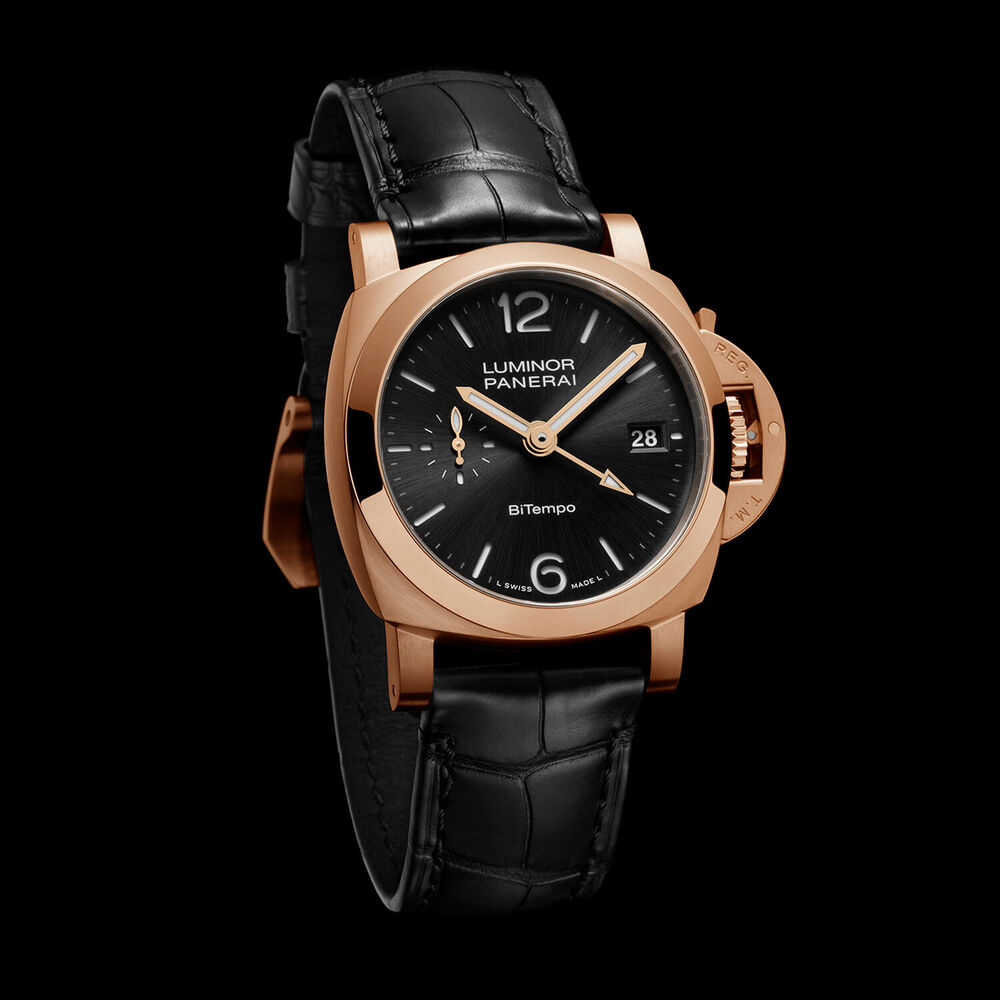 Panerai Luminor Quaranta BiTempo Goldtech&trade; 40mm Black Dial Leather Strap Watch image number 1