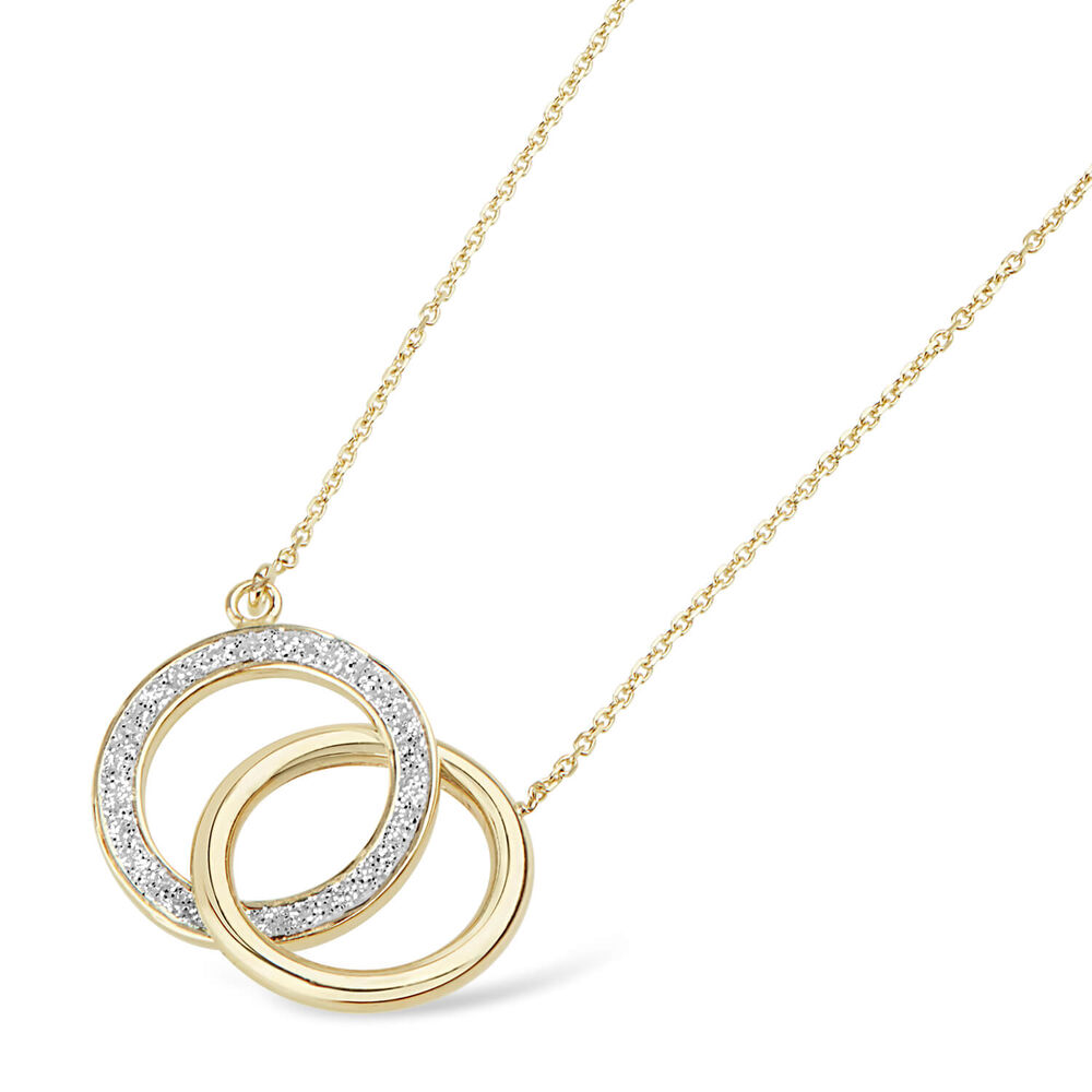 9ct Plain and Glitter Interlocked Circle Pendant image number 1