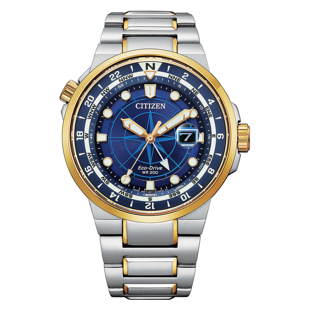 Citizen Eco-Drive Promaster GMT 44mm Blue Dial Yellow Gold & Steel Case Bracelet Watch