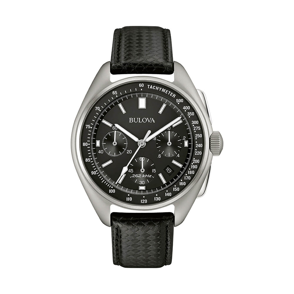 Bulova Special Edition Lunar Pilot Chronograph 45mm Black Dial Leather Strap Watch image number 0