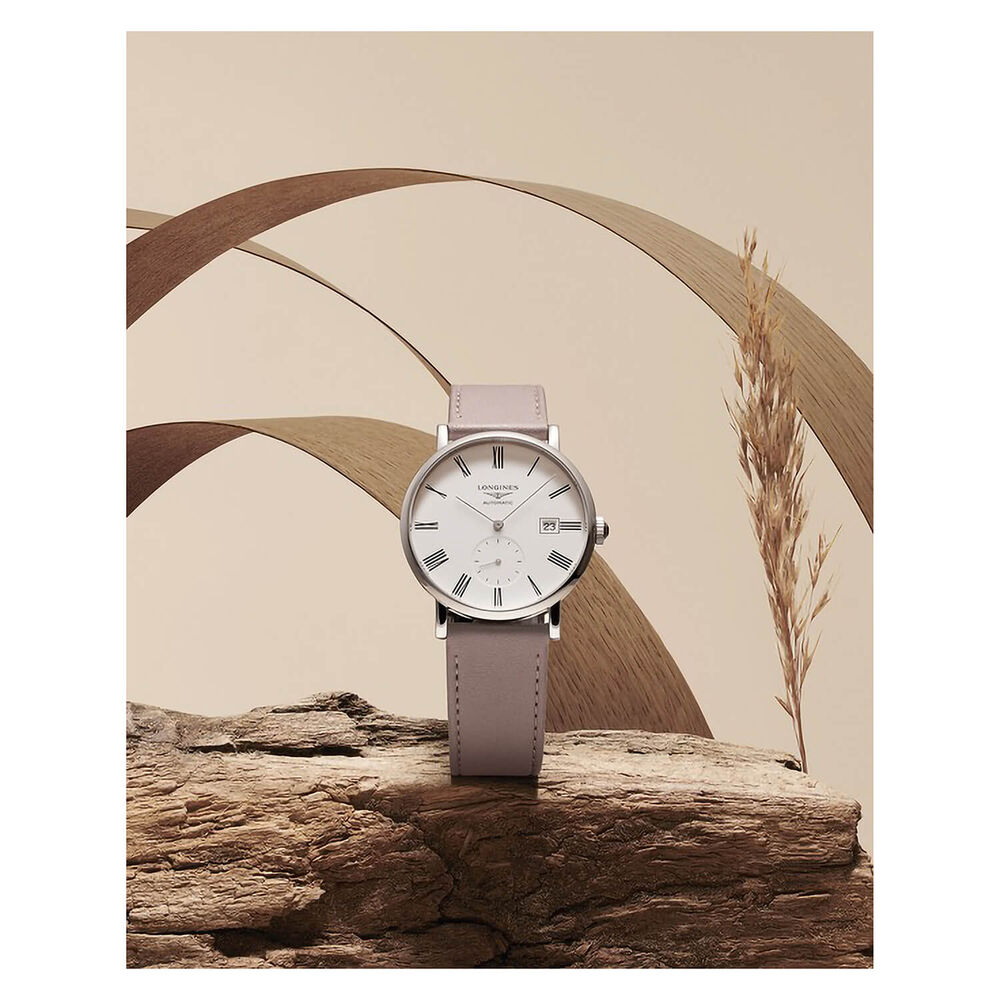 Longines Elegant 34.50mm Automatic White Dial Beige Synthetic Strap Watch image number 7