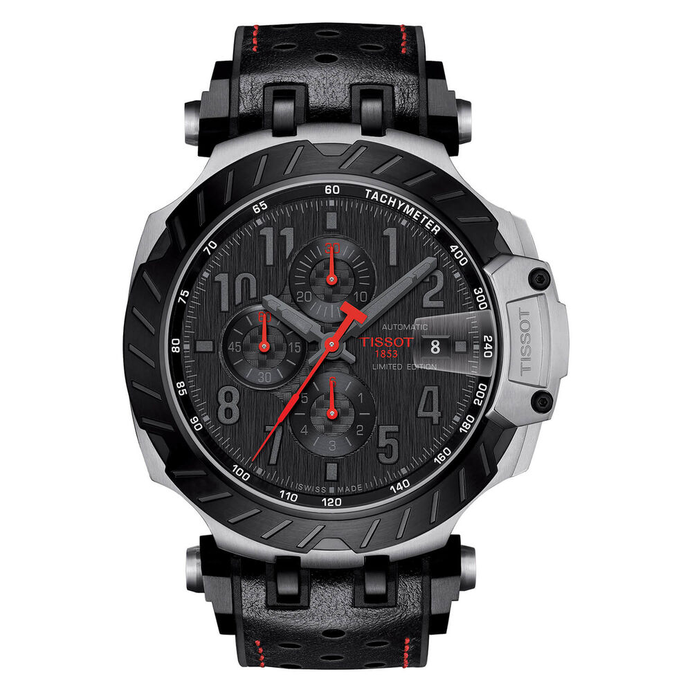 Tissot T-Race MOTO GP Limited Edition 45mm Automatic Black Dial Steel Case Black Leather Strap Watch
