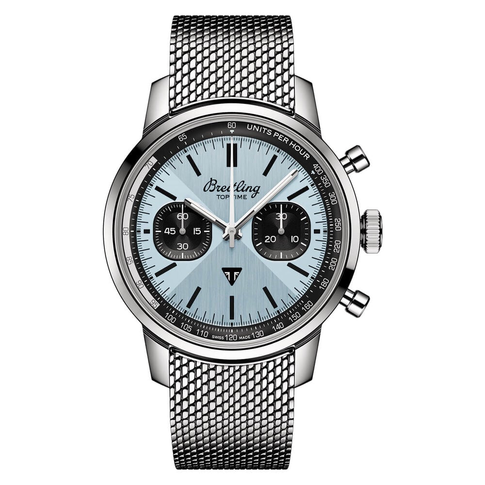 Breitling Top Time B01 Triumph 41mm Blue & Black Chrono Dial Steel Bracelet Watch image number 0