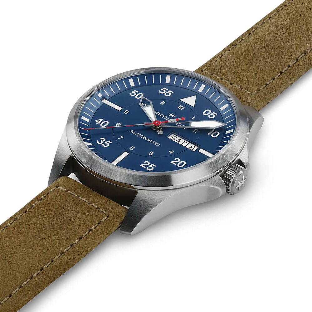 Hamilton Khaki Aviation Pilot Day Date Auto Air Glaciers Edition 42mm Blue Dial Strap Watch image number 8