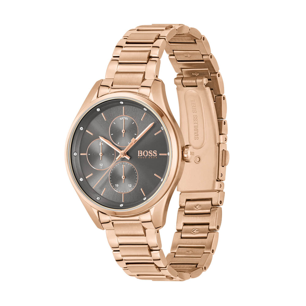 Hugo BOSS Grand Course 36mm Grey Dial Rose Gold IP Case Bracelet Watch image number 1