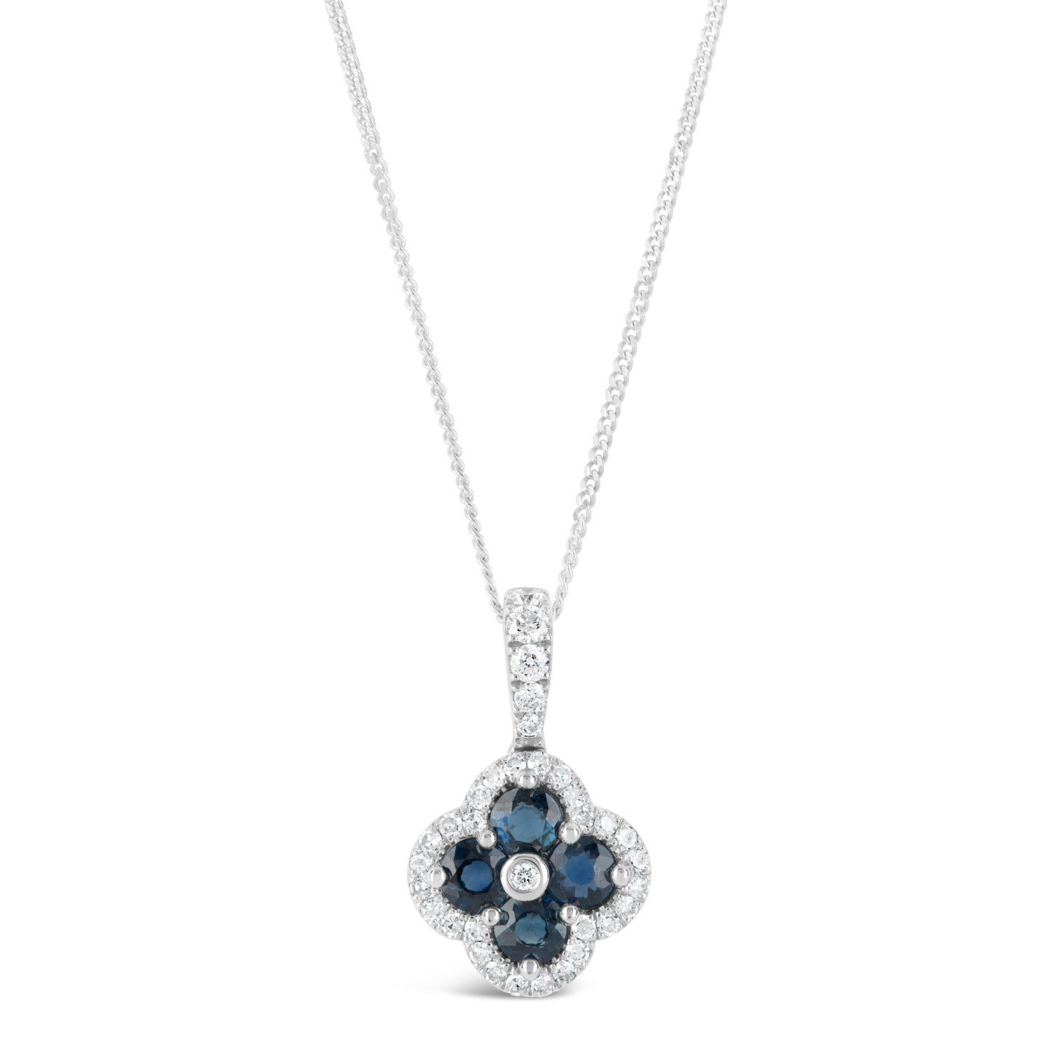 9ct White Gold 0.20ct Diamond Sapphire Cluster Pendant at Fraser Hart