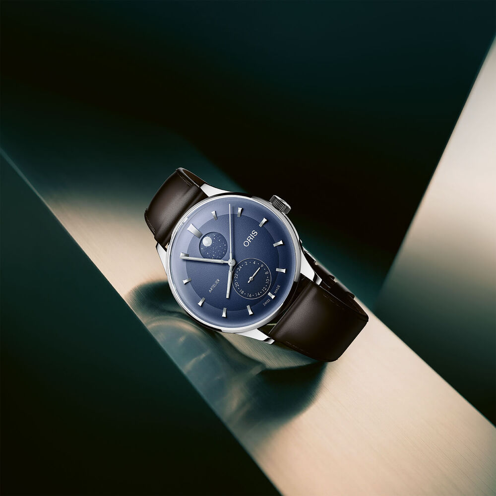 Oris Artelier Complication 39.5mm Blue Dial Dark Brown Leather Strap Watch