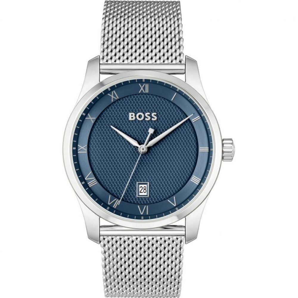 BOSS Principle 41mm Blue Dial 3 Hands Mesh Bracelet Watch image number 0