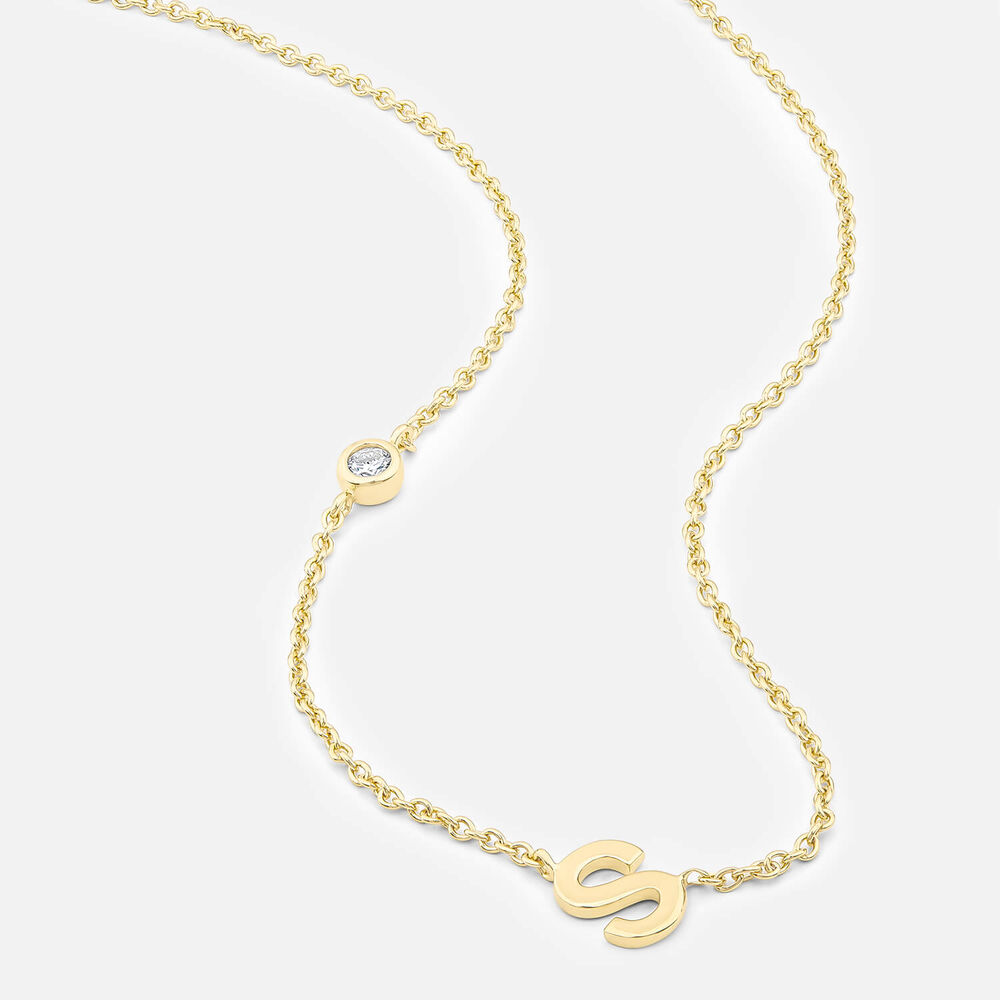 Yellow Gold Plated Vermeil Sterling Silver 0.06ct Lab Grown Diamond Initial S Necklet