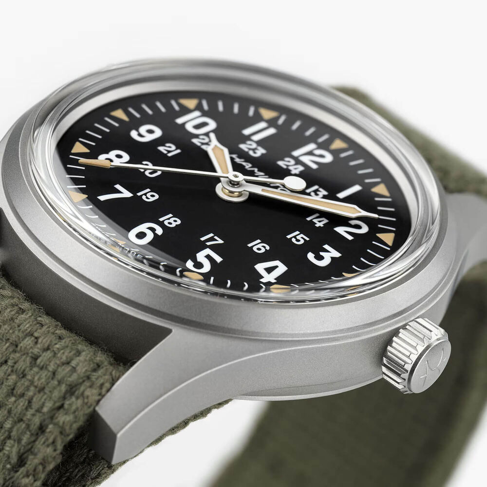 Hamilton Khaki Field Mechanical 36mm Black Dial Green Textile Strap Watch