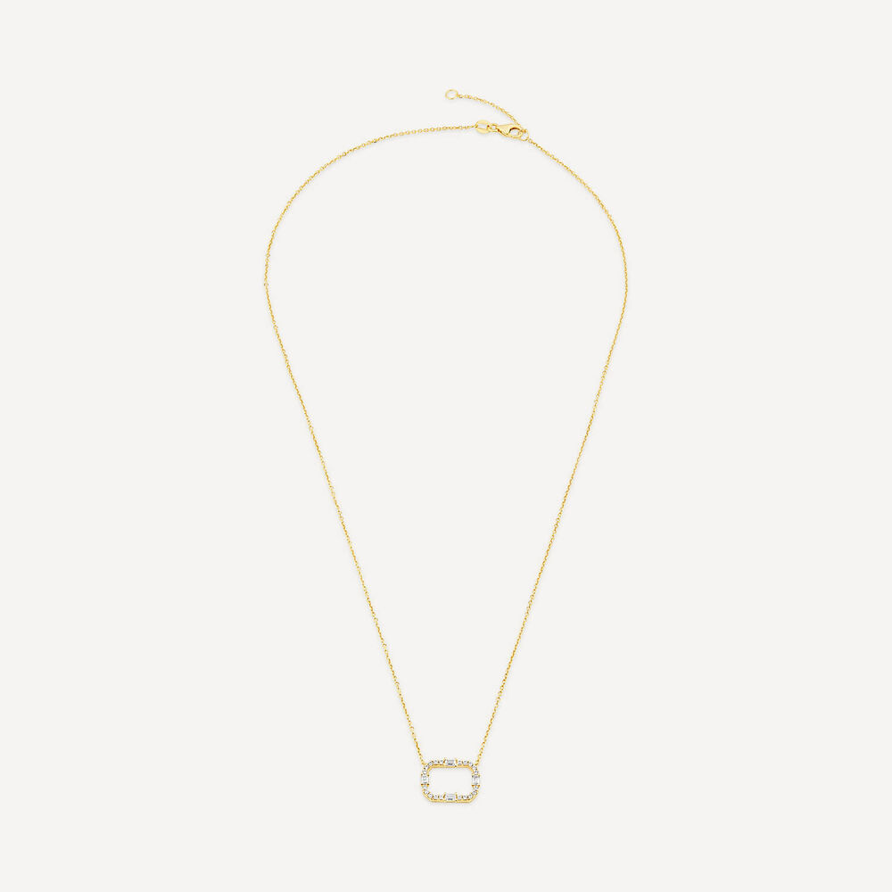 9ct Yellow Gold Open Rectangular Baguette & Round Cubic Zirconia Pendant image number 2