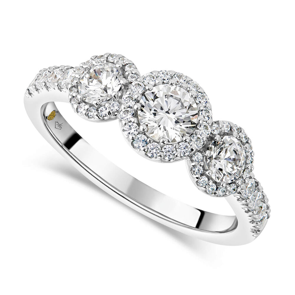 Northern Star 1.0ct Three Diamonds 18ct White Gold Halo & Pave Diamond Shoulder Ring image number 0