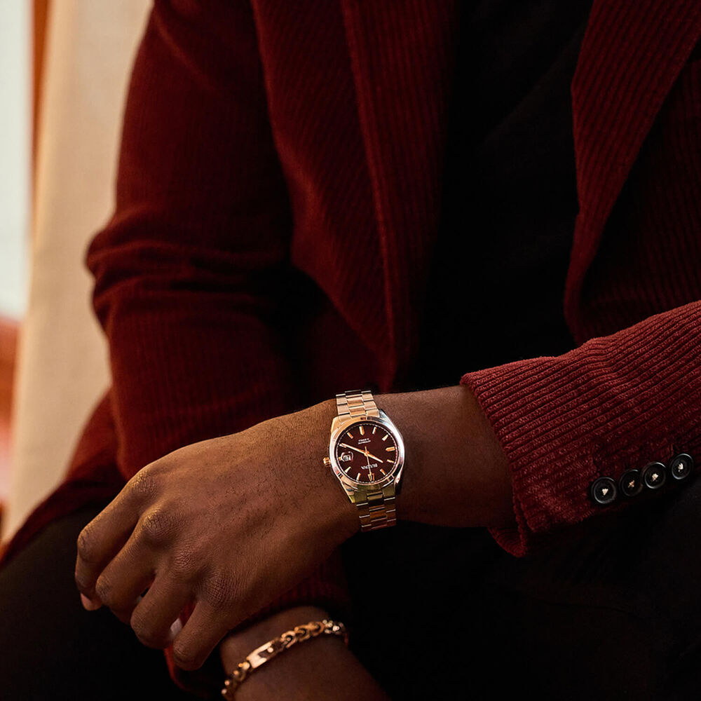 Bulova Surveyor Automatic 39mm Burgundy Dial Steel Bracelet Watch image number 7