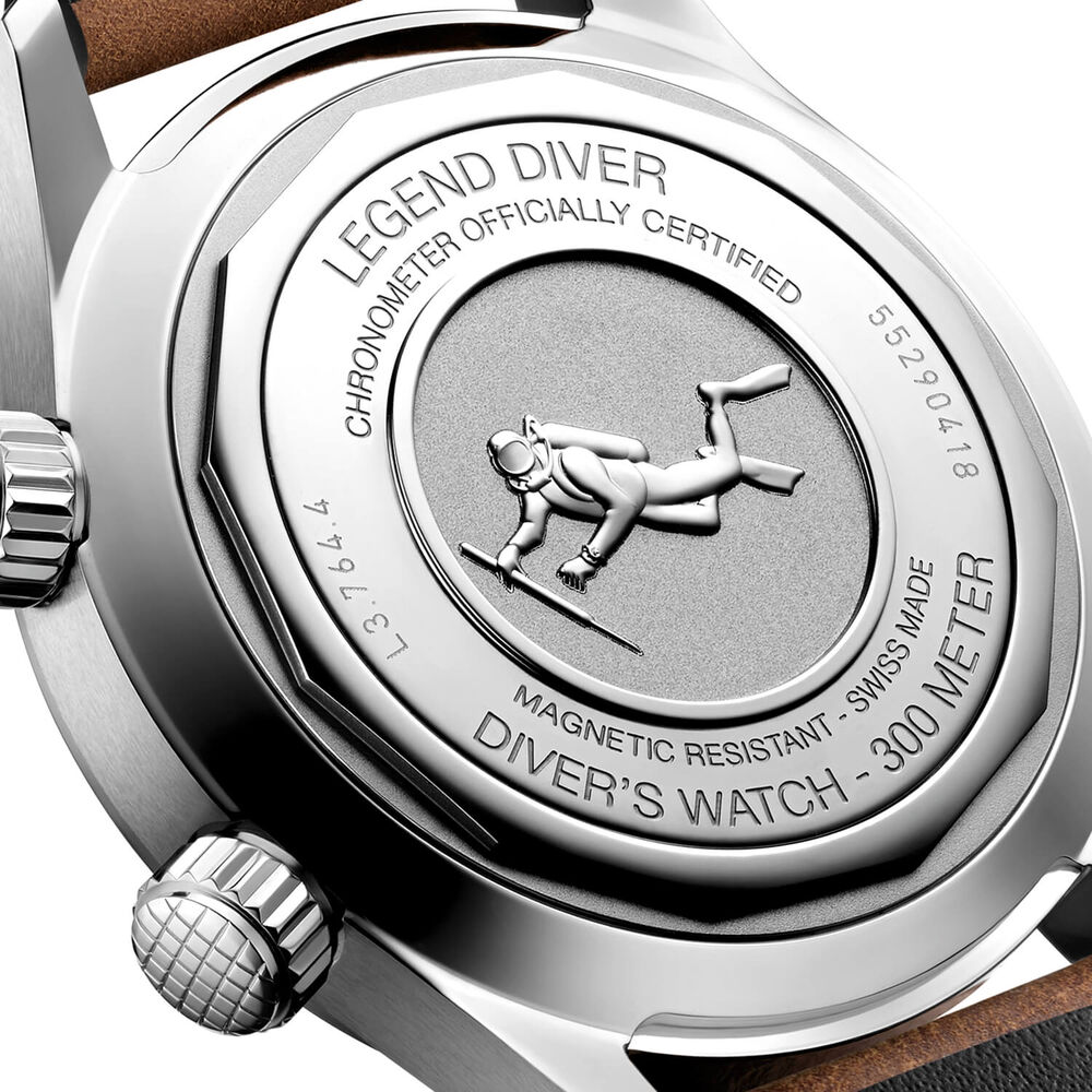 Longines Legend Diver 39mm Black Dial Stainless Steel Case Brown Leather Strap Watch image number 4