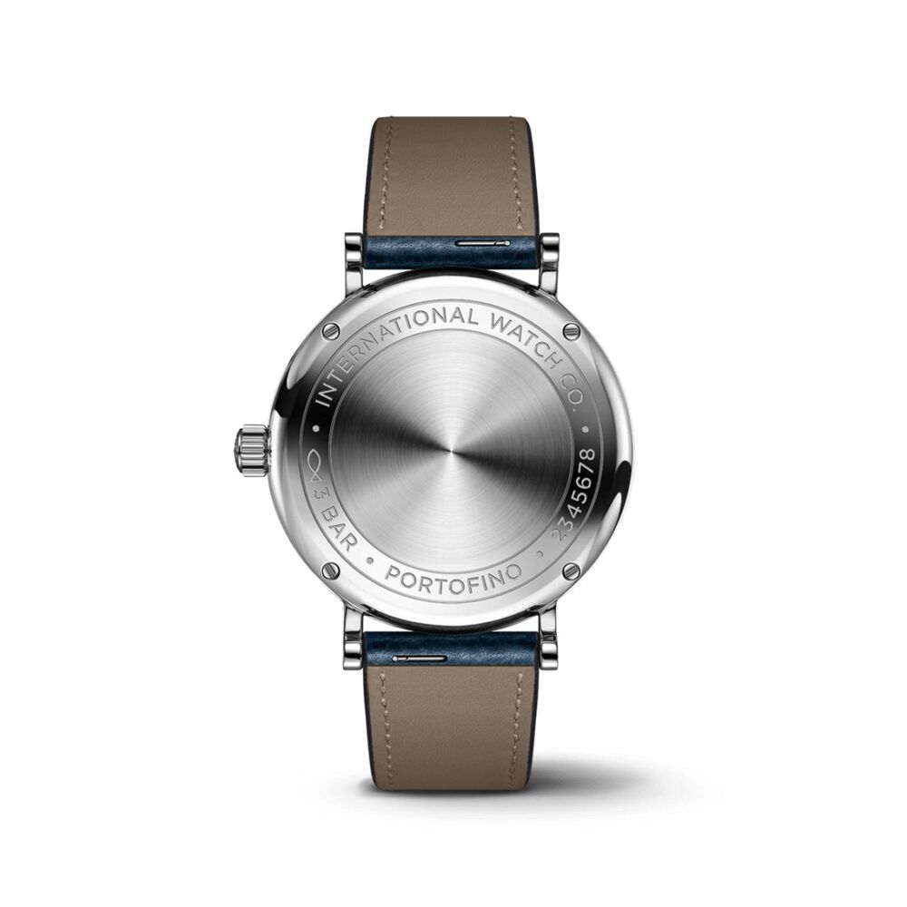 IWC Schaffhausen Portofino 34mm Silver Dial Diamond Dots Blue Leather Strap Watch image number 2