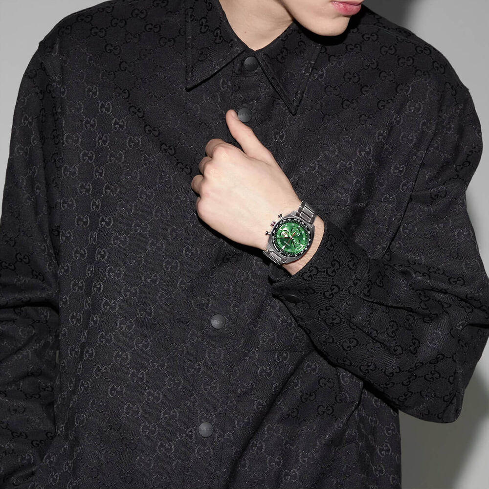 Gucci Interlocking Chronograph 41mm Green Dial Steel Bracelet Watch