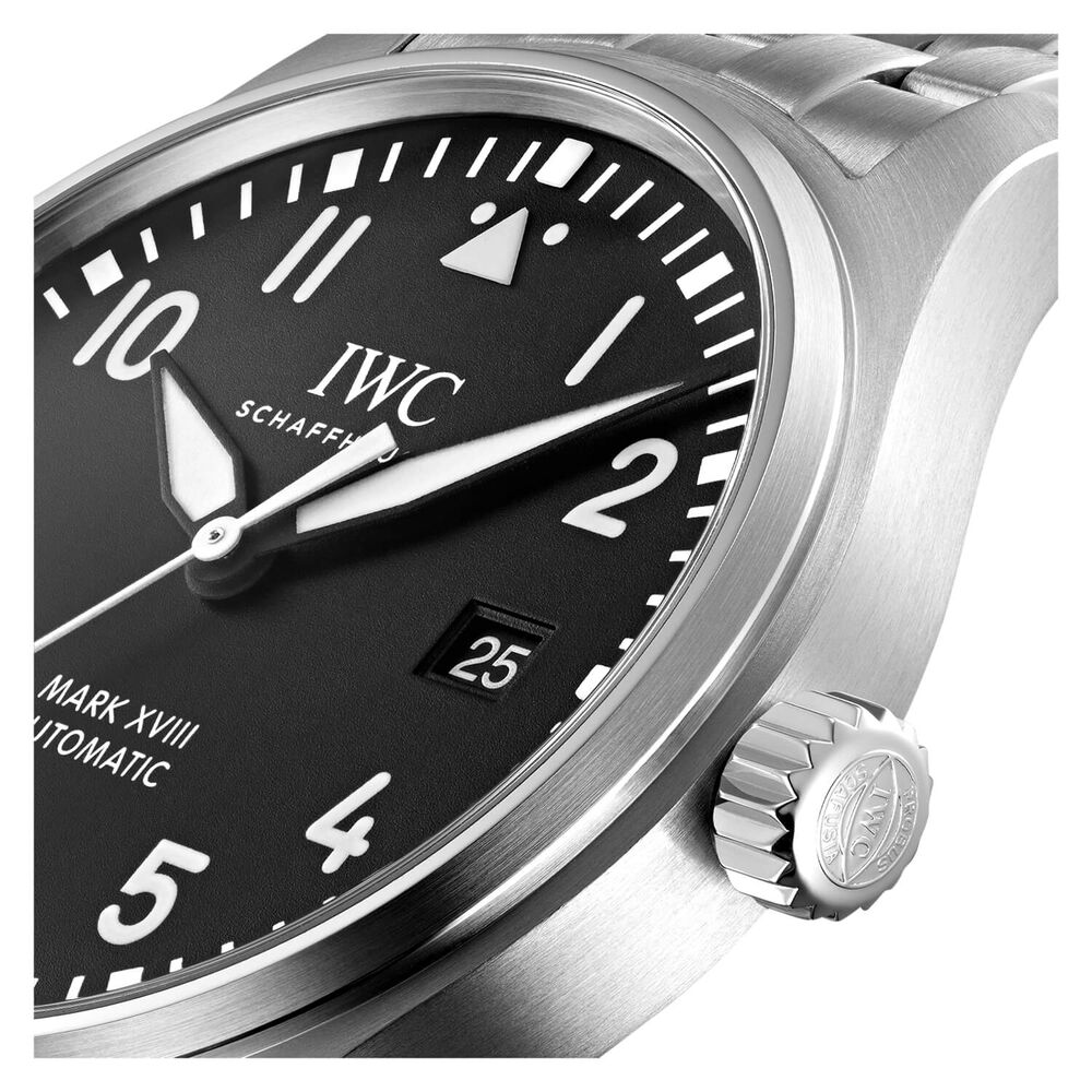 Pre-Owned IWC Schaffhausen Pilot's Watch Mark XVIII 40mm Black Dial Steel Bracelet Watch image number 2