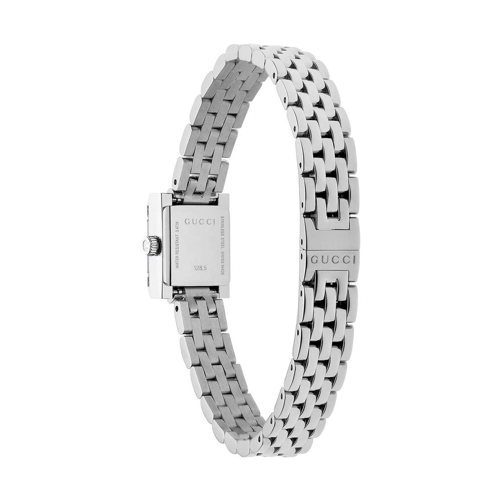 Gucci G-Frame 14x18mm Pink Dial Diamond Dots Stainless Steel Bracelet Watch