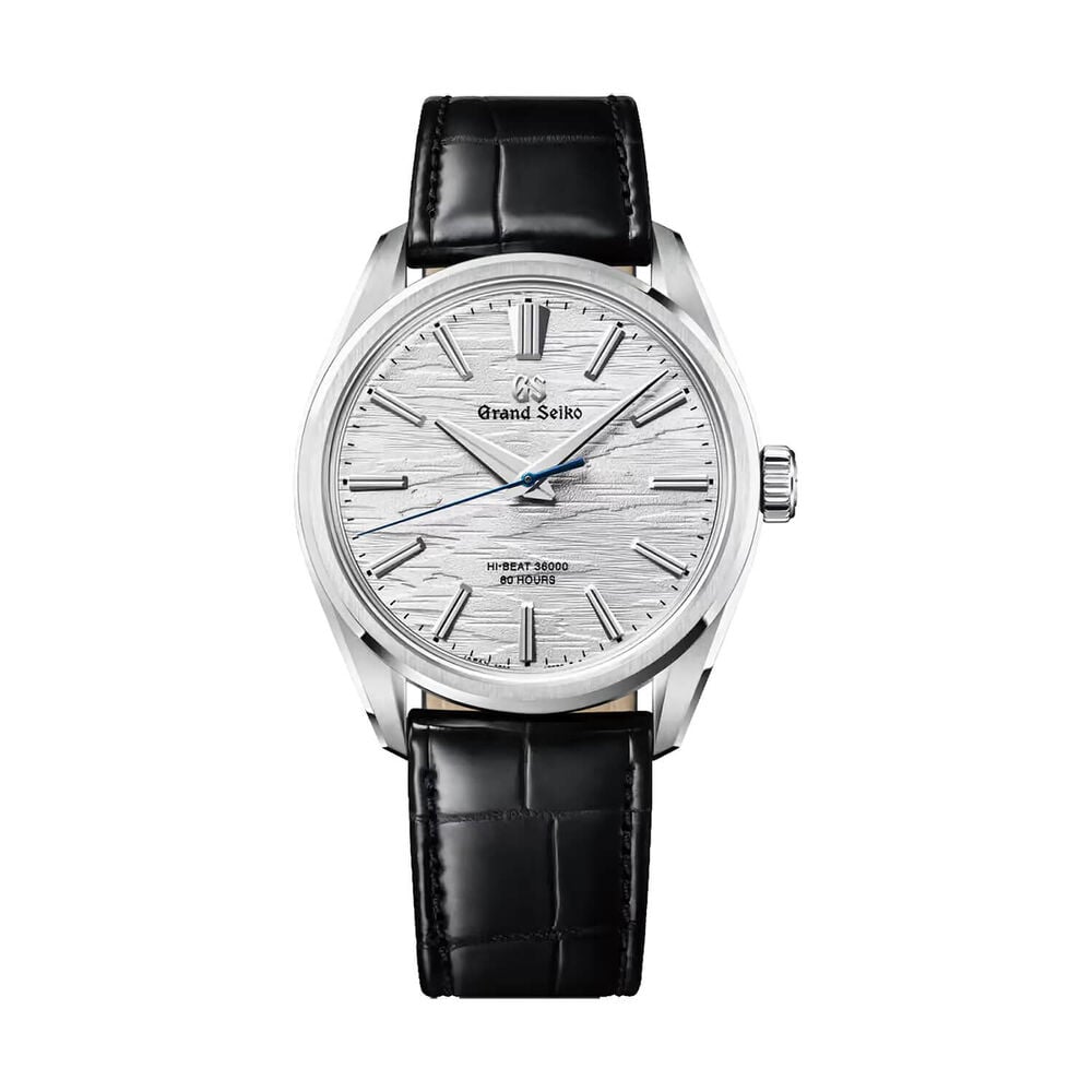 Grand Seiko Evolution 9 'Birch Bark' Titanium Hi-Beat 38.6mm Silver Dial Leather Strap Watch